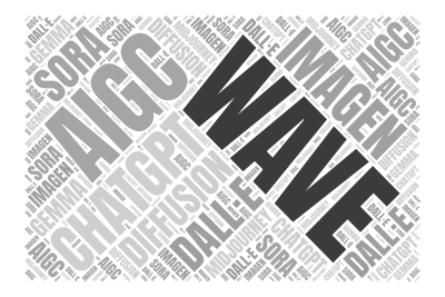 WAVE,AIGC,CHATGPT,DIFFUSION,DALL·E,IMAGEN,SORA,MIDJOURNEY,GEMMA,生成的文字词云图-moage.cn